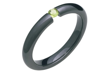 Black Tension Set Titanium Ring with Peridot Gemstone