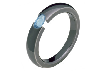 Black Titanium Tapered Tension Set Blue Topaz Ring
