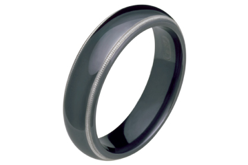 Half Round Black Titanium Ring with Milled Edge Carving