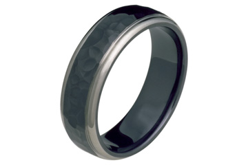 Black Titanium Ring with Hammered Carving