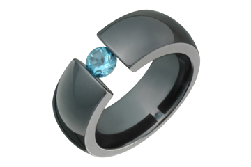 Blue Topaz Tension Set Black Titanium Ring