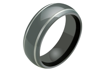 Domed Black Titanium Ring with Parallel Grooves