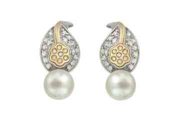 2/5 Carat 14K Two Tone Diamond & Pearl Earrings