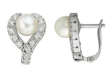 17/50 Carat Diamond & Cultured Pearl White Gold Earrings