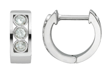 3/10 Carat Three Stone 14K White Gold Diamond Huggie Earrings