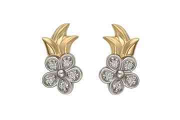 1/6 Carat Diamond 14K Two Tone Flower Earrings