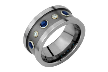 Flat Style Titanium Diamond & Sapphire Ring