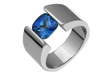 Deep Blue Checkered Sapphire Tension Set Titanium Ring