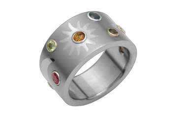 Astrological Titanium Ring With Randomly Set Gemstones