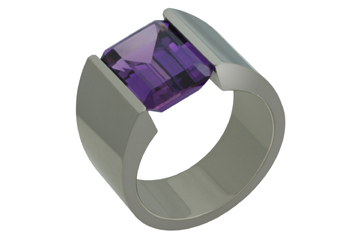 Titanium Ring Set with Amethyst Octagon Stone
