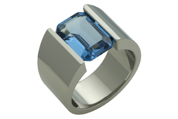 Tapered Titanium Ring with Blue Topaz Octagon Stone