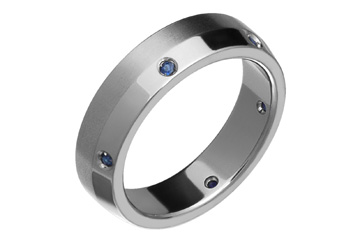 Half Beveled Sapphire & Titanium Ring