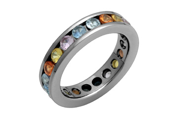 Multicolored Sapphire Eternity Titanium Ring