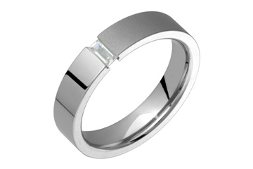 Cubic Zirconia Baguette Tension-Set Titanium Ring