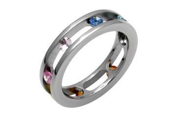 Tension Set Multicolored Sapphire Titanium Ring