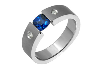 Titanium Diamond & Sapphire Tension Set Ring