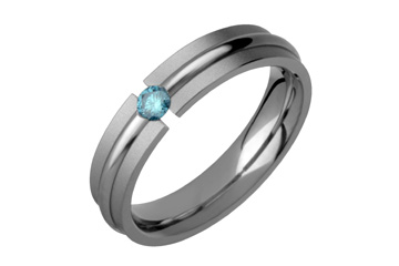 1/10 Carat Tension Set Titanium Ring With Sky Blue Diamond