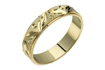 14K Comfort Fit Yellow Gold Leaf Pattern Wedding Band