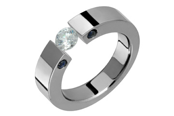 Titanium Diamond Tension Set Ring with Side Sapphires