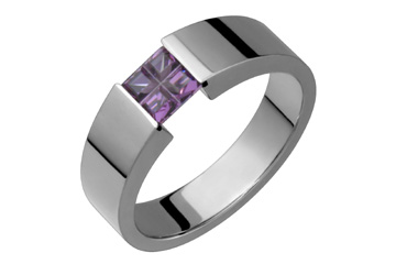 Tension Set Illusion Cut Amethyst Titanium Ring
