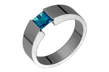 Tension Set Illusion Blue Topaz Titanium Ring