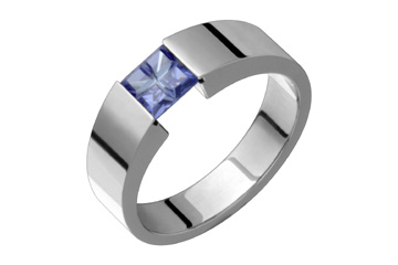 Tanzanite Square Illusion Tension Set Titanium Ring