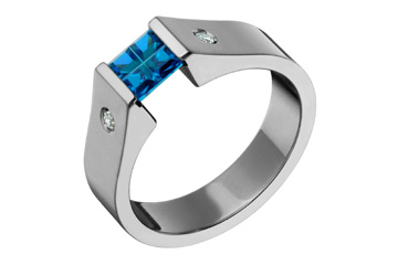 Titanium Tension Set Blue Topaz Illusion & Diamond Ring