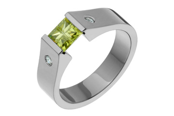 Titanium Tension Peridot Illusion Cut & Diamond Ring