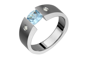 Titanium Tension Set Aqua Marine & Diamond Ring