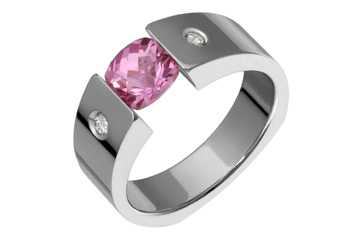 Titanium Tension Set Pink Tourmaline & Diamond Ring
