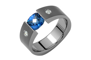Titanium Tension Set Blue Sapphire & Diamond Ring