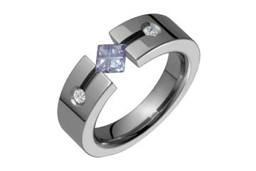 3/50 Carat Diamond & Square Lavender Illusion Titanium Ring