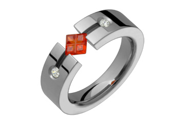 Diamond & Orange Square Illusion Titanium Ring