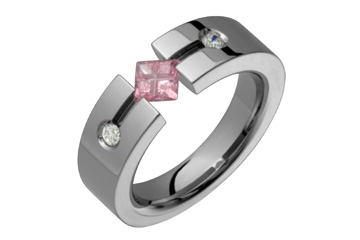 Square Illusion Pink Tourmaline & Diamond Titanium Ring