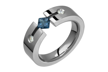 3/50 Carat Diamond & Blue Sapphire Illusion Titanium Ring