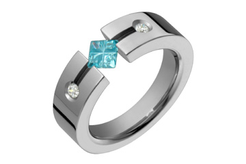 Sky Blue Square Illusion & Diamond Titanium Ring