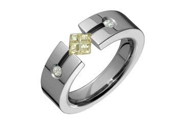 Square Yellow Illusion & Diamond Titanium Ring