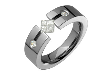 3/50 Carat Diamond & Square Cubic Illusion Titanium Ring