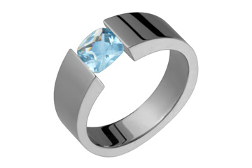 Checkered Aquamarine Tension Set Titanium Ring