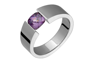 Checkered Cushion Amethyst & Titanium Tension Set Ring