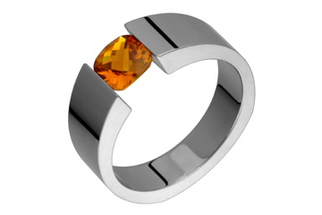 Checkered Cushion-Cut Tension Set Citrine & Titanium Ring
