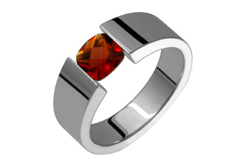 Tension Set Titanium & Checkered Cushion Top Garnet Ring