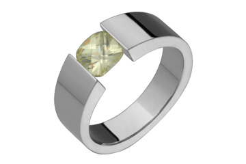 Light Green Checkered Cushion-Cut Peridot & Titanium Tension Ring