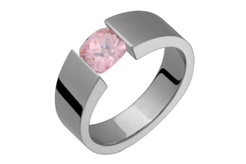 Checkered Cushion Pink Tourmaline Tension Set Titanium Ring