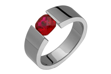 Ruby Checkered Cushion-Cut Tension Titanium Ring