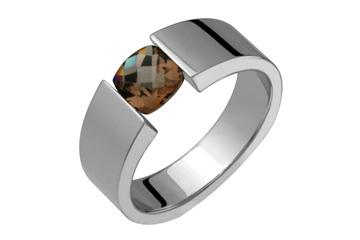 Titanium & Checkered Cushion-Cut Smokey Topaz Tension Ring