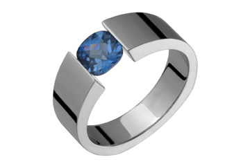 Dark Blue Sapphire Checkered Cushion-Cut Titanium Ring
