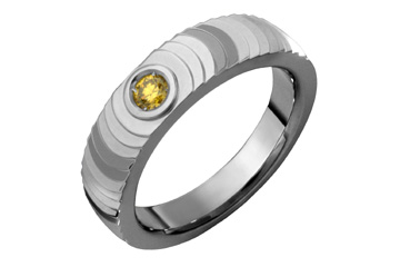 1/10 Carat Titanium Carved Ring with Yellow Diamond