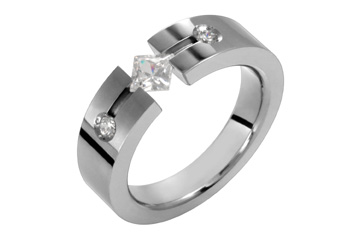 3/50 Carat Diamond & Square Cubic Zirconia Titanium Ring