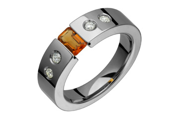 3/20 Carat Diamond & Octagon Citrine Titanium Ring